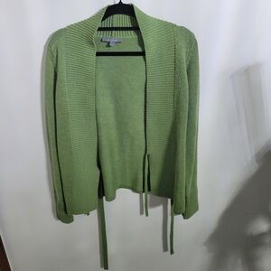 At Studio Soft Green 100% Extrafine Merino Wool Open Front Tie Cardigan, Size M